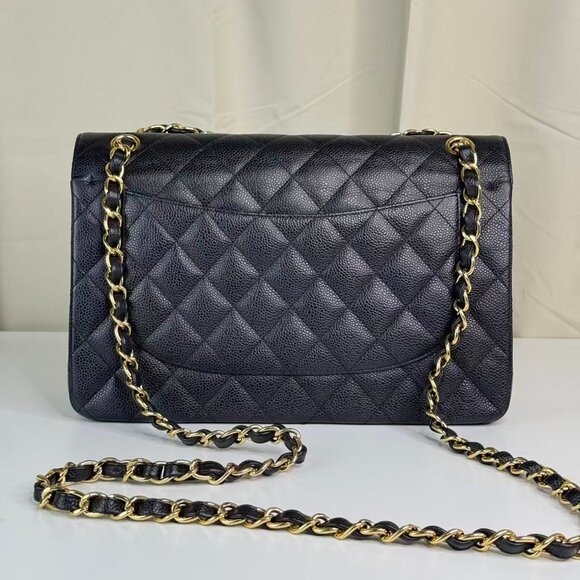 Chanel Black Caviar Jumbo Classic Flap Shoulder Bag with Gold Chain Strap - Picture 3 of 9